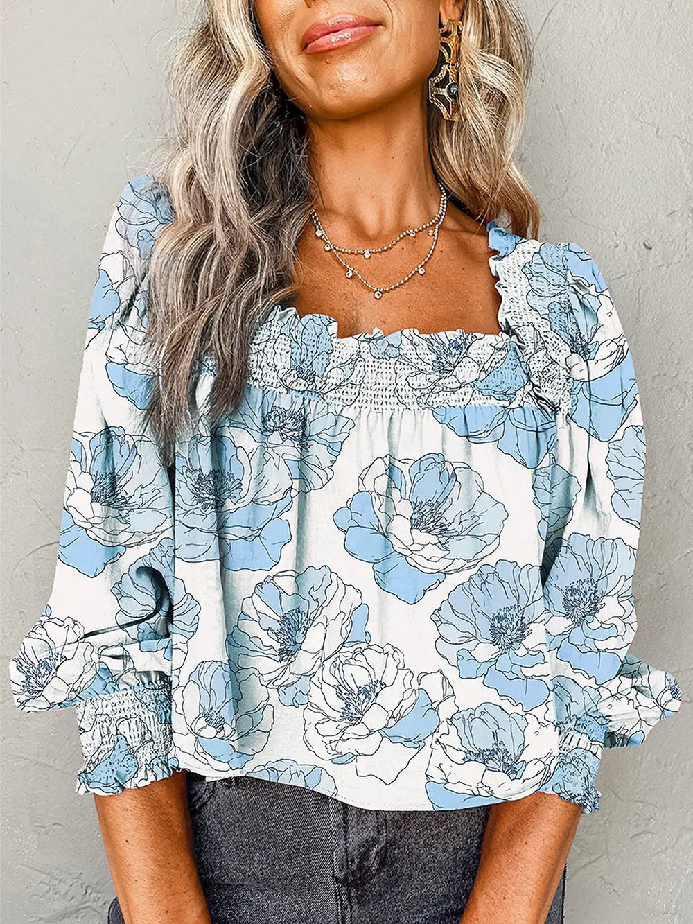 Blue Smocked Square Blouse – Cora & Viola