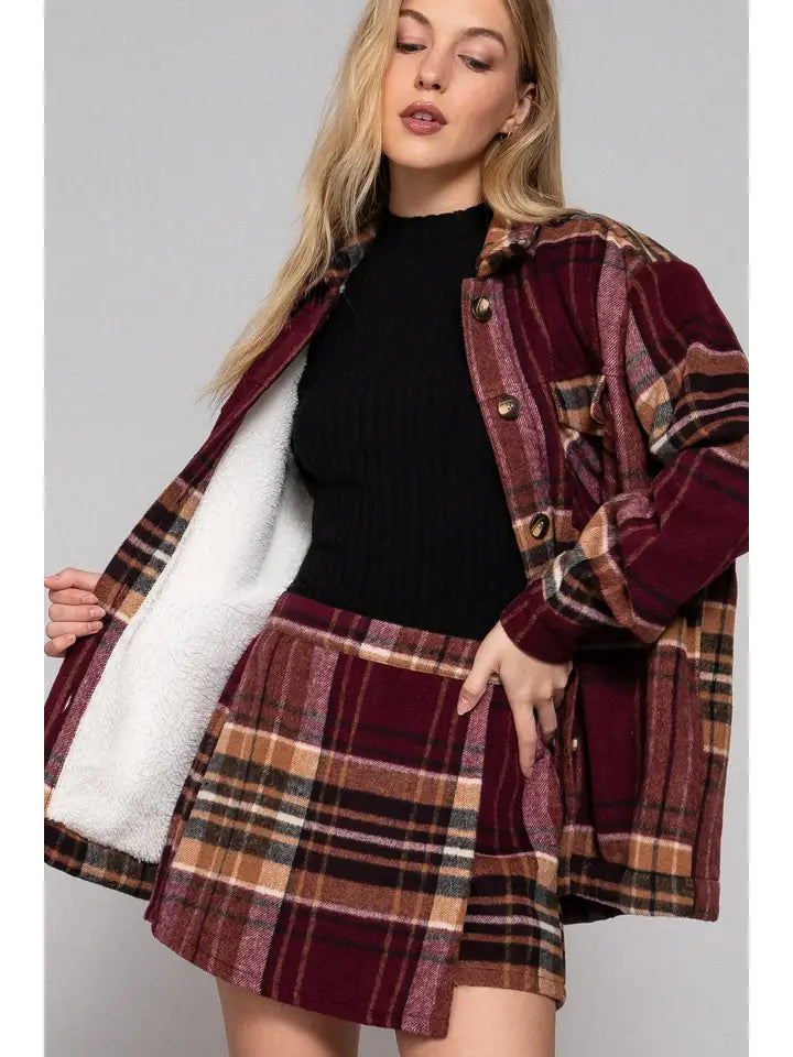 Plaid faux fur jacket clearance