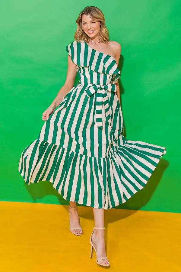 Green striped shop dress