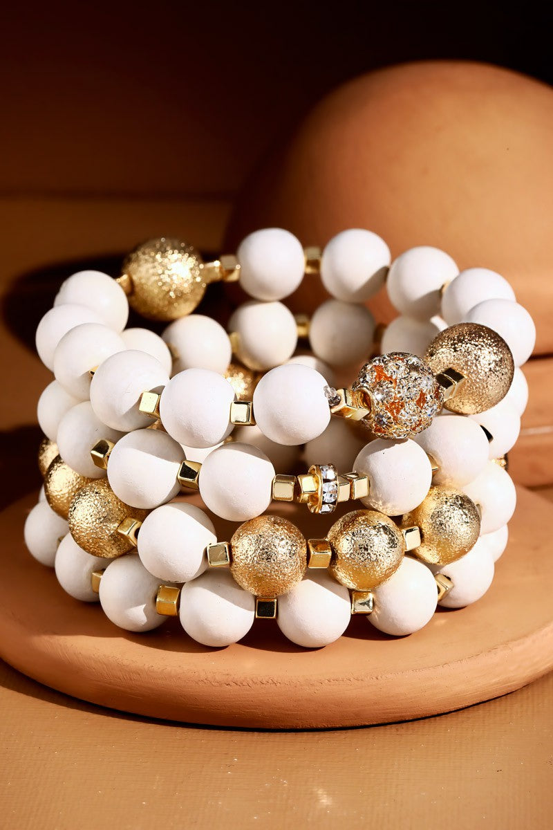 White Beaded Bracelet Set