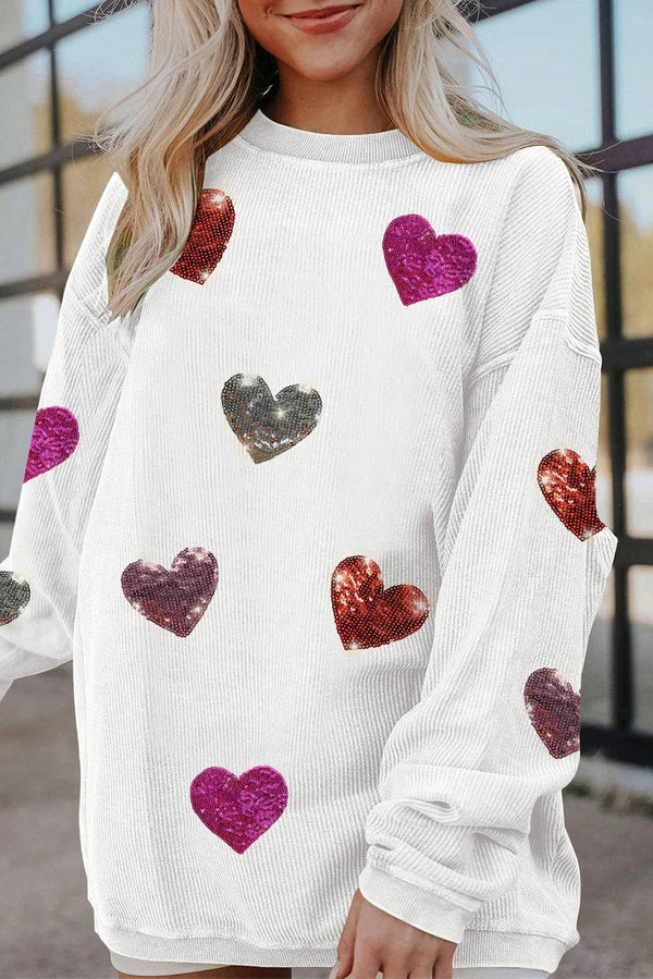 Valentines Sequin Heart Corded Pullover