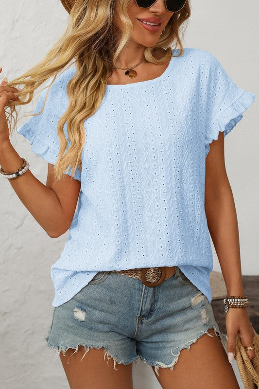 Eyelet Ruffle Sleeve Blouse