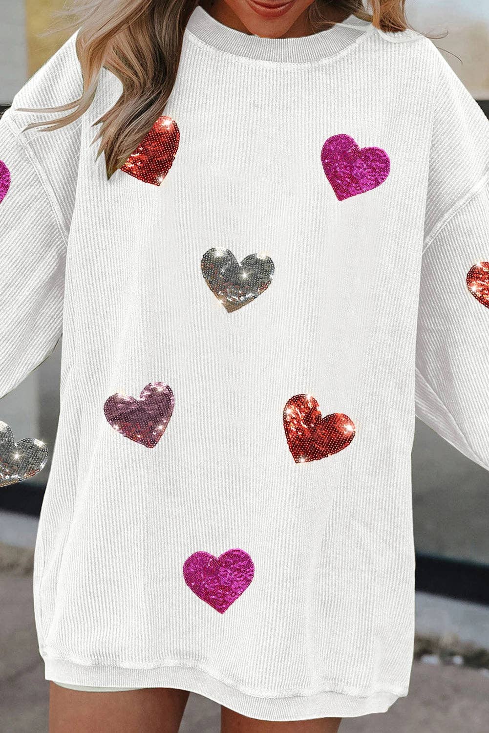 Valentines Sequin Heart Corded Pullover