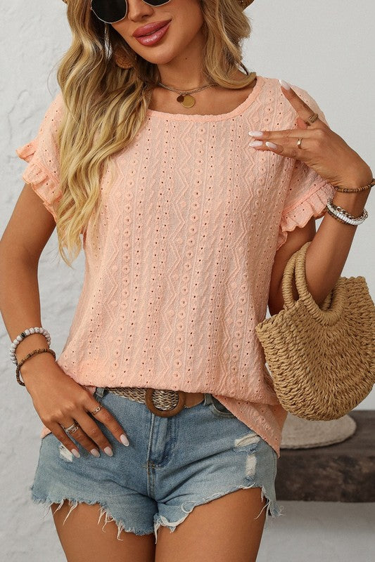 Eyelet Ruffle Sleeve Blouse