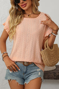 Eyelet Ruffle Sleeve Blouse