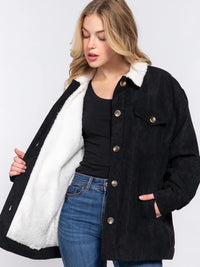 Black Corduroy Faux Fur Shacket