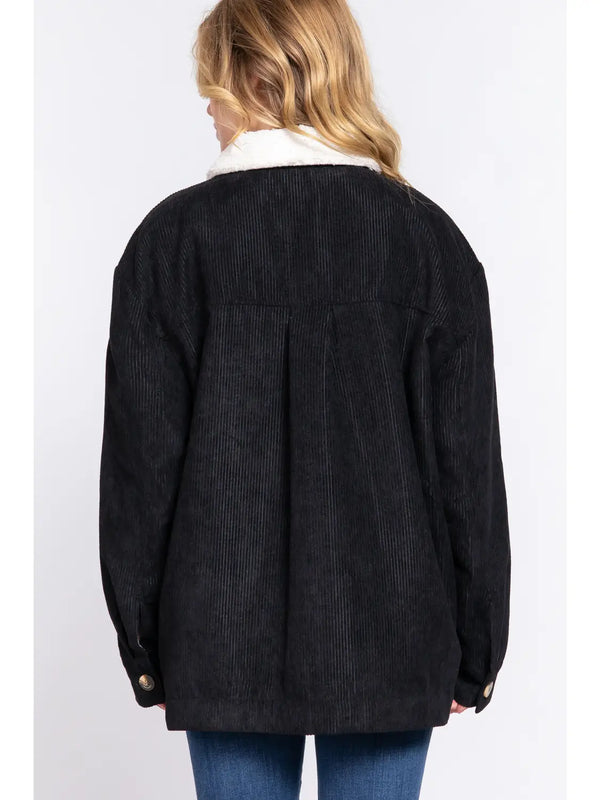 Black Corduroy Faux Fur Shacket