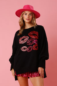 Sequin Kisses Oversized Sweatshirt
