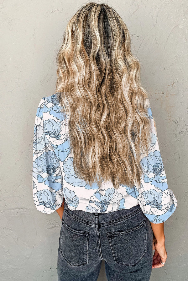 Blue Smocked Square Blouse