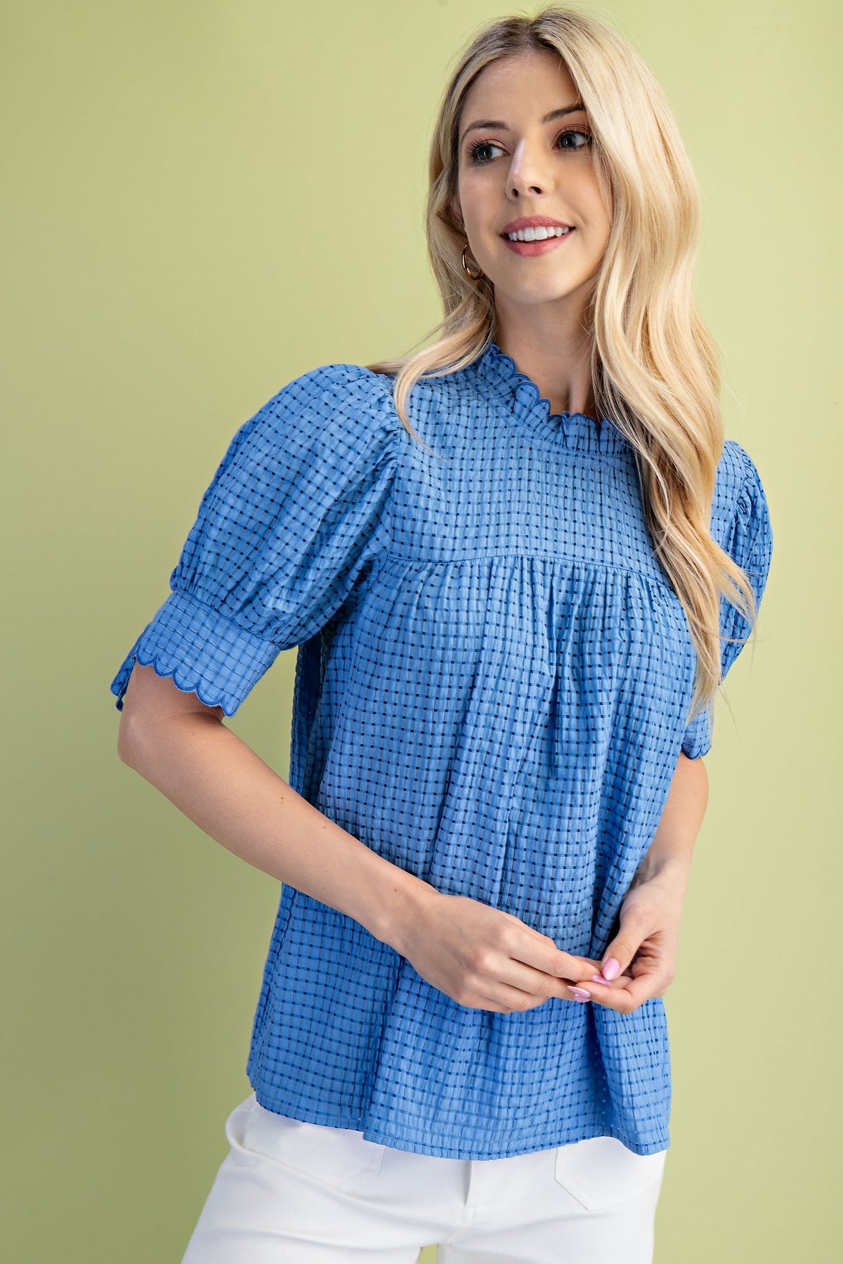 Blue Puff Sleeve Blouse