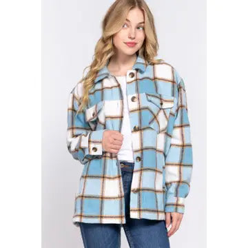 Blue Plaid Sherpa Lined Shacket
