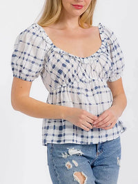 Puff Sleeve Blue Peplum Top