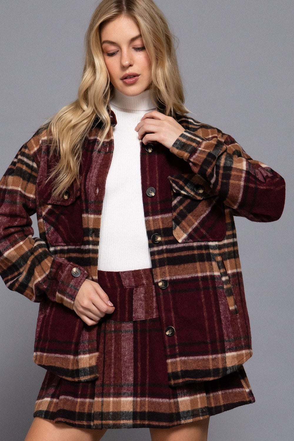 Burgundy Plaid Wool Jacket