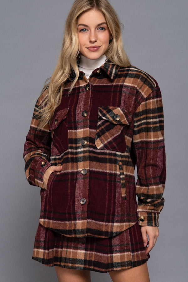Burgundy Plaid Wool Jacket