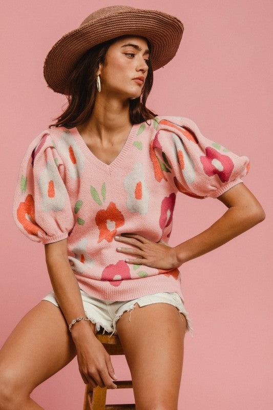 Puff Sleeve Floral Sweater