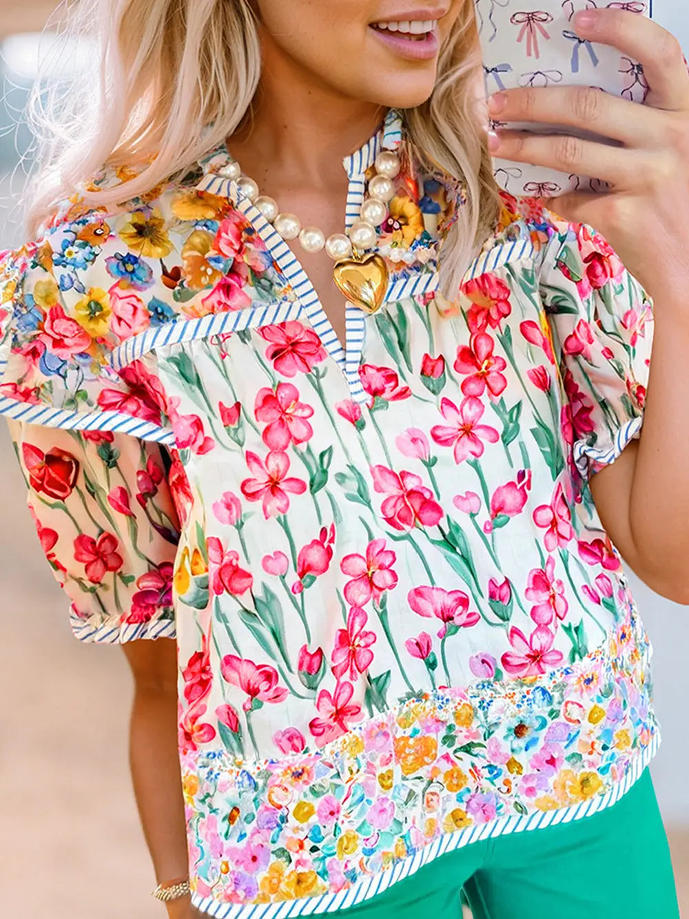 Floral Striped Detail Blouse