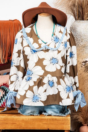Floral Tie-Sleeve Blouse
