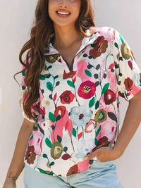 Pink Floral V Neck Blouse