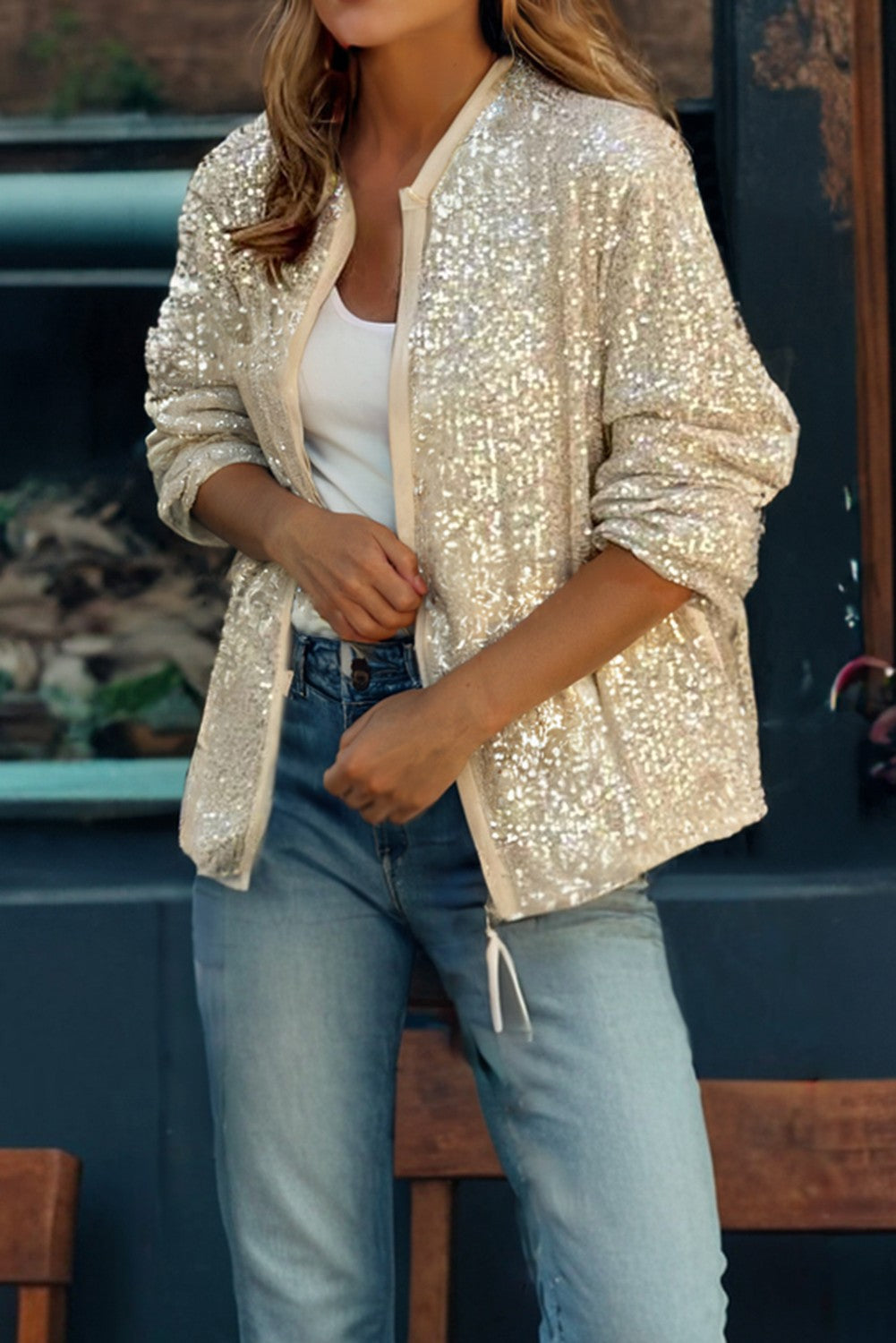 Sequin Zip-Up Jacket – Cora & Viola