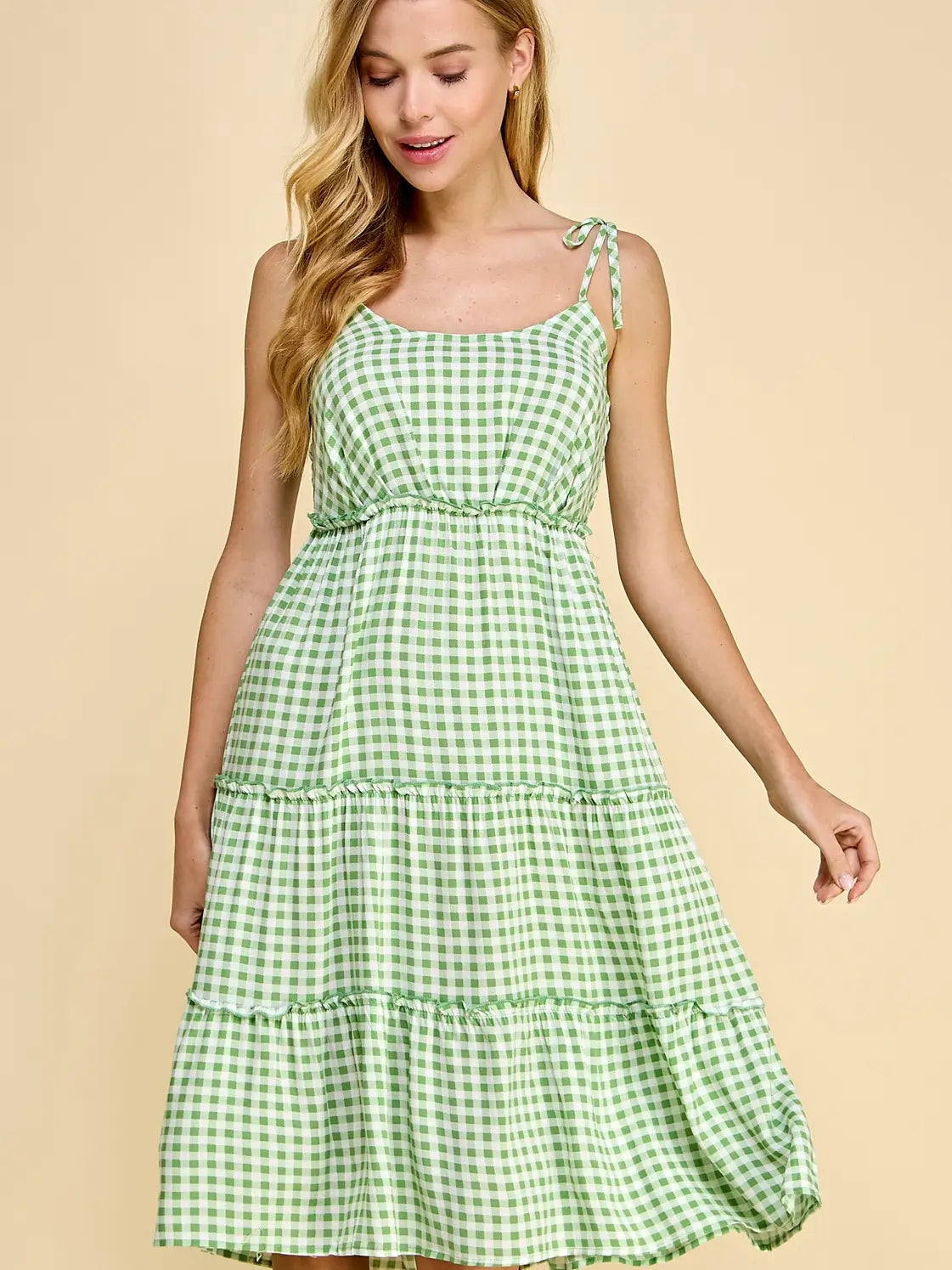 Gingham Tiered Midi Dress