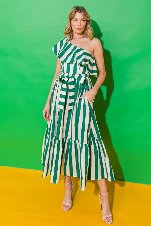 Zara green striped sales dress