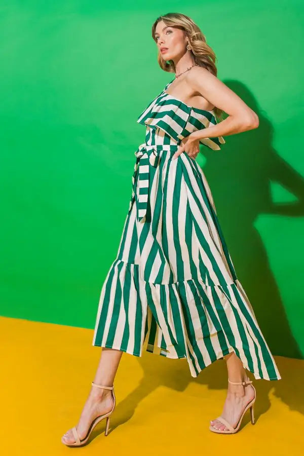 Green Striped Midi Dress Green Striped Midi Dress