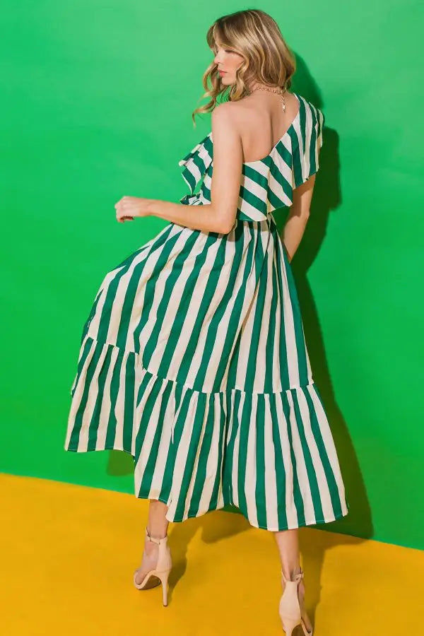 Green Striped Midi Dress