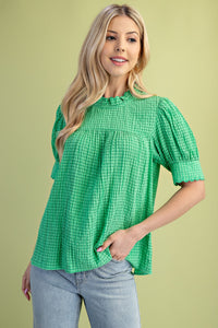 Green Puff Sleeve Blouse