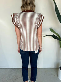 Khaki Striped Ruffle Top