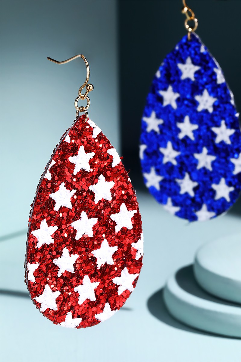 Glitter Star Leather Teardrop Earrings