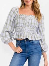 Lilac Plaid Smocked Top