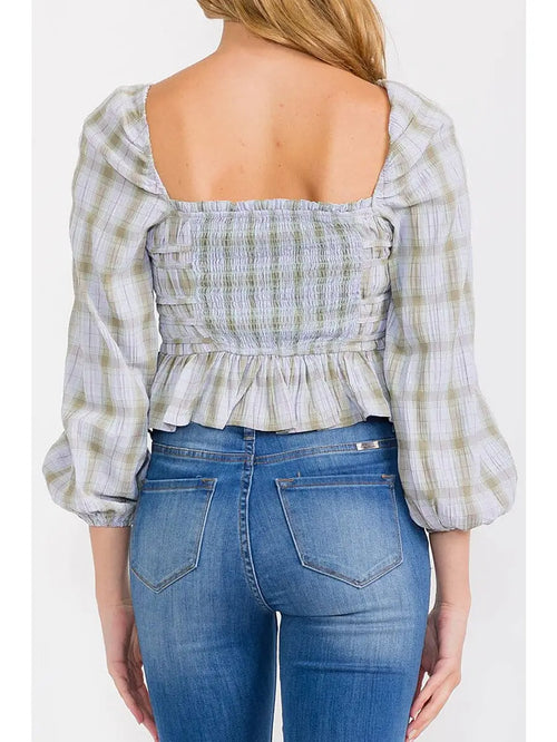 Lilac Plaid Smocked Top