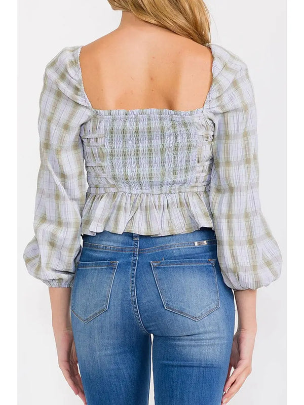Lilac Plaid Smocked Top