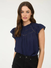 Navy Lace Trim Blouse