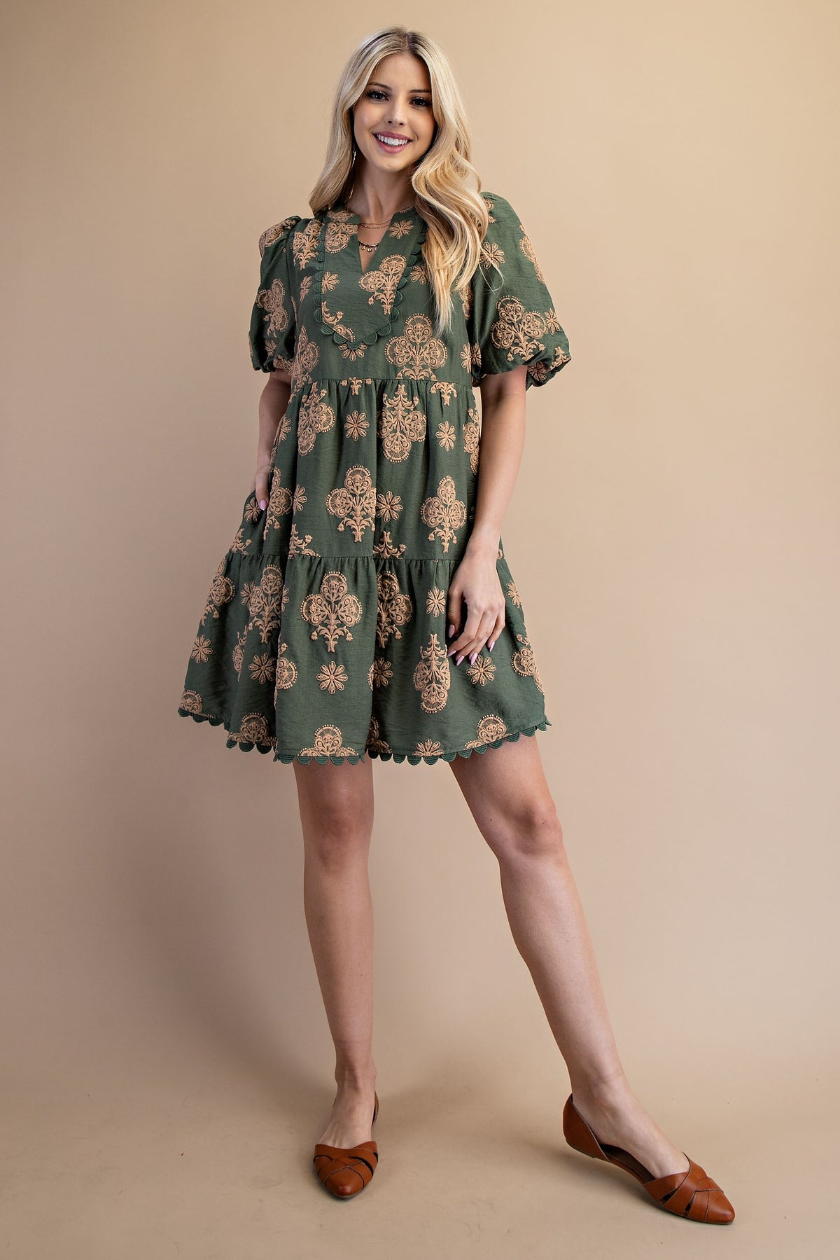 Puff Sleeve Tiered Mini Dress