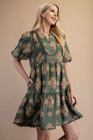 Puff Sleeve Tiered Mini Dress