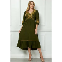 Olive Embroidered Dress