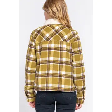 Plaid Fur Collar Shacket