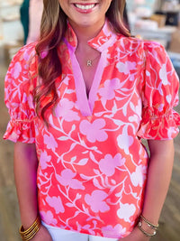 Red/Pink Puff Sleeve Top