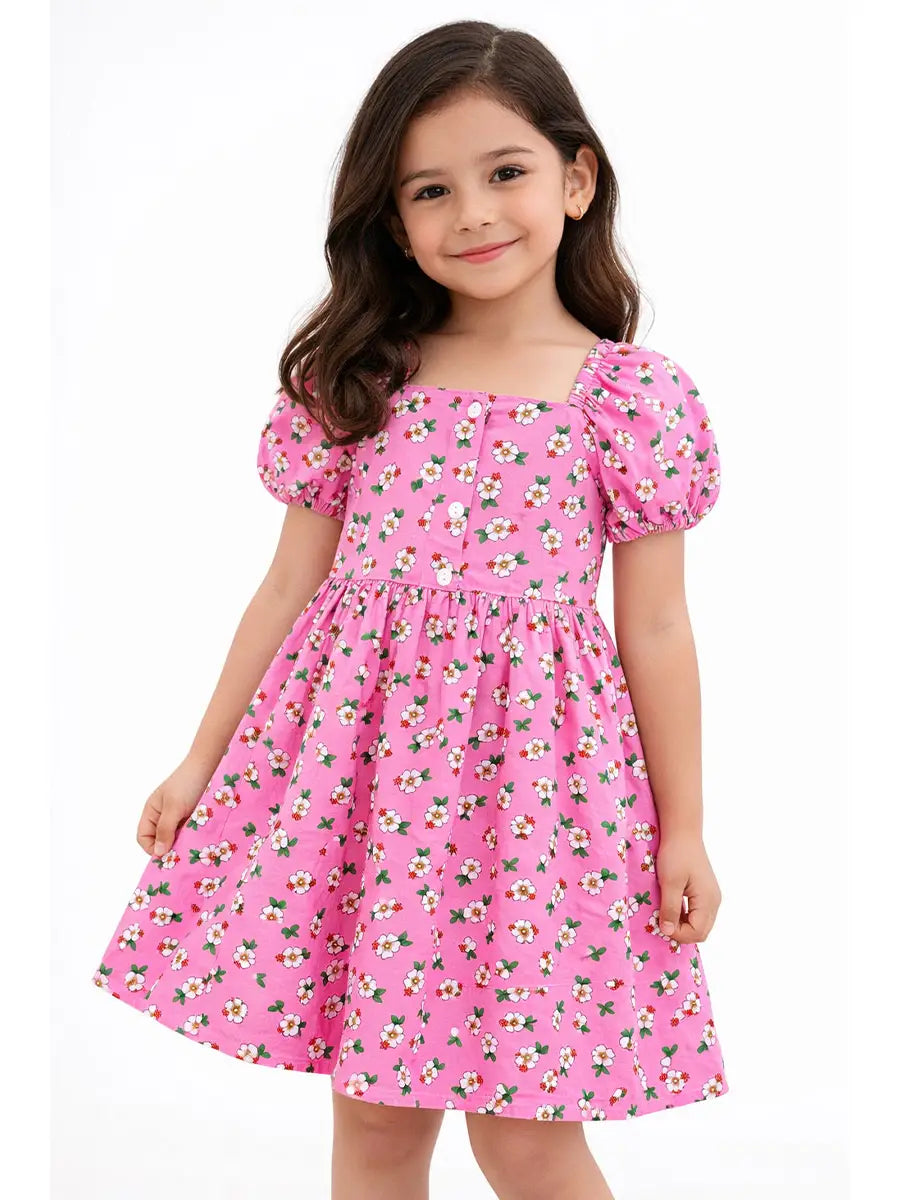 Pink Puff Sleeve Dress
