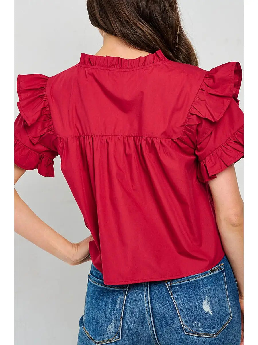 Ruffle Sleeve V-Neck Top
