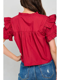 Ruffle Sleeve V-Neck Top