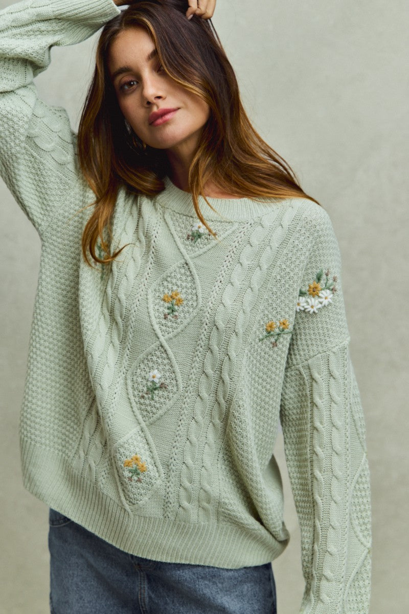 Sage Embroidered Sweater