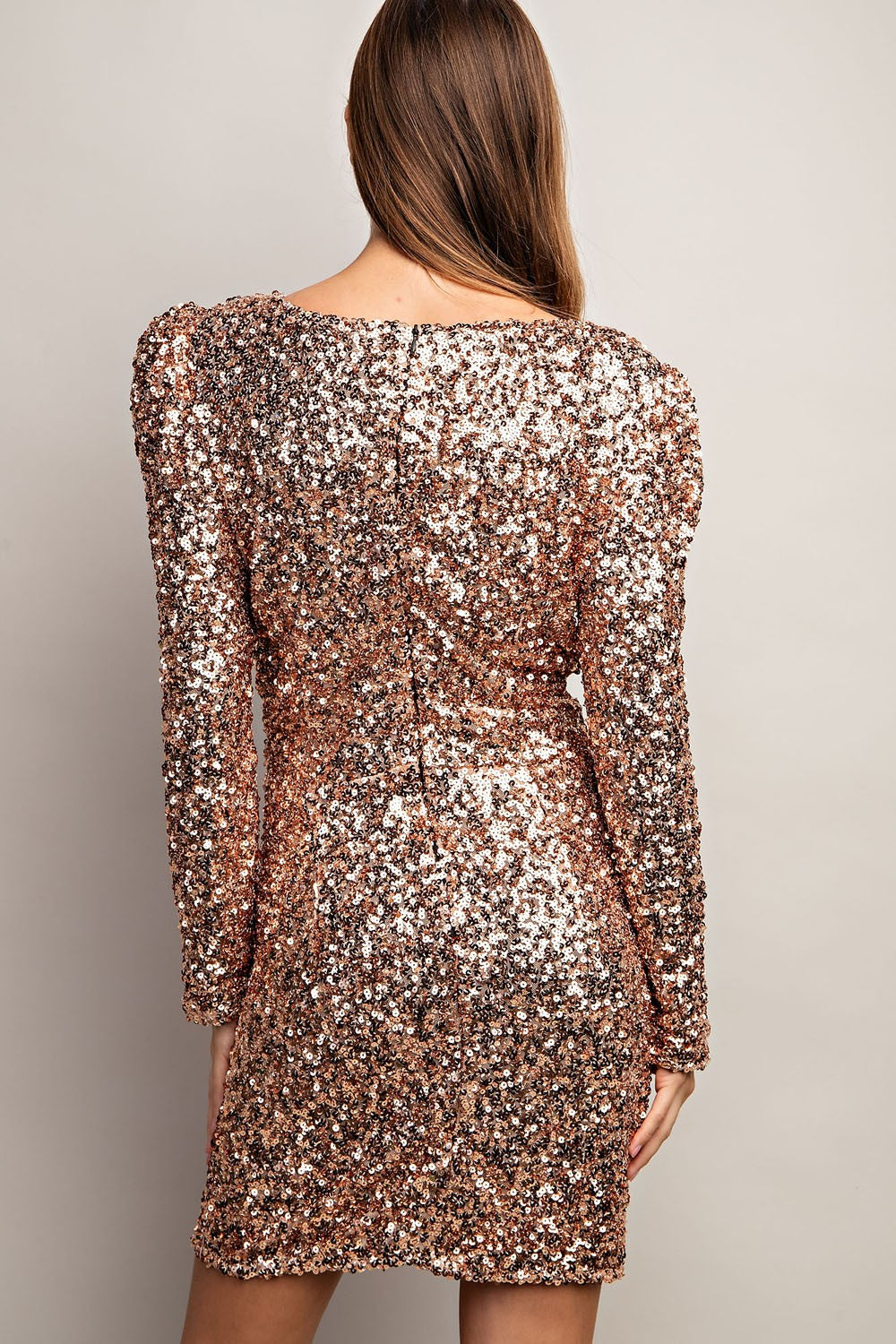 Long Sleeve Sequin Dress - Gold