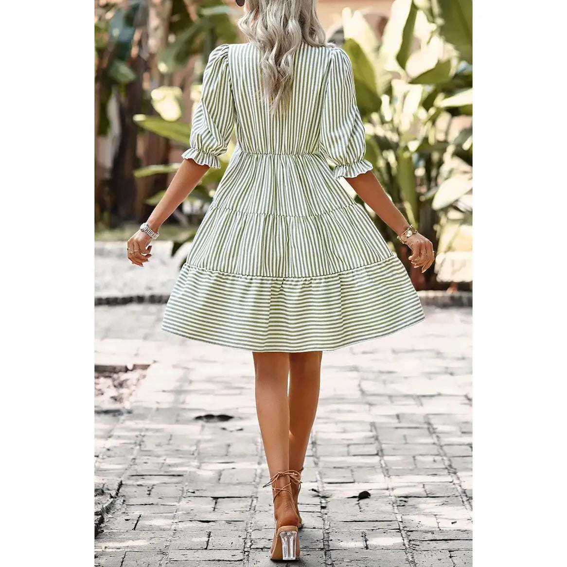 Striped Puff Sleeve Dress