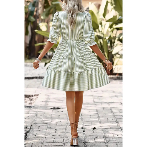 Striped Puff Sleeve Dress