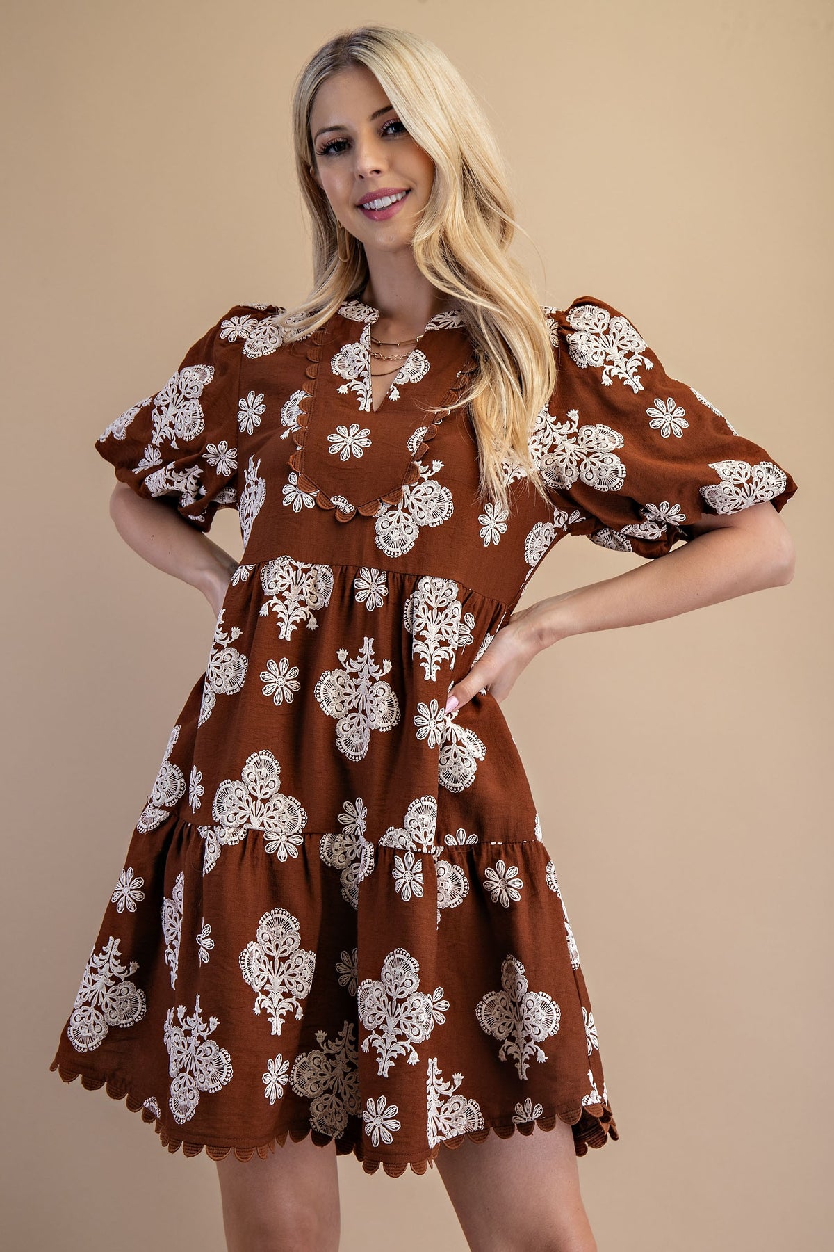 Puff Sleeve Tiered Mini Dress