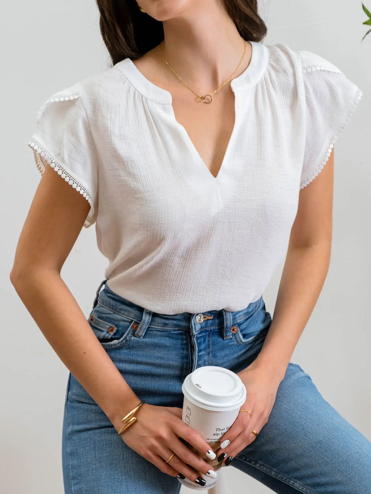 White V-Neck Blouse