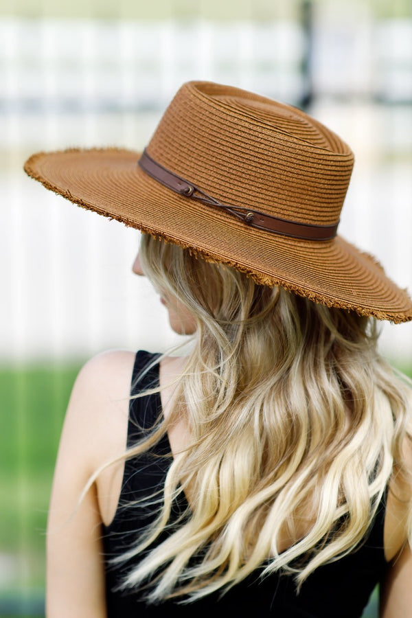 Wide Brim Frayed Straw Hat