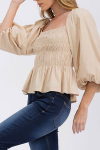 Smocked Puff Sleeve Blouse